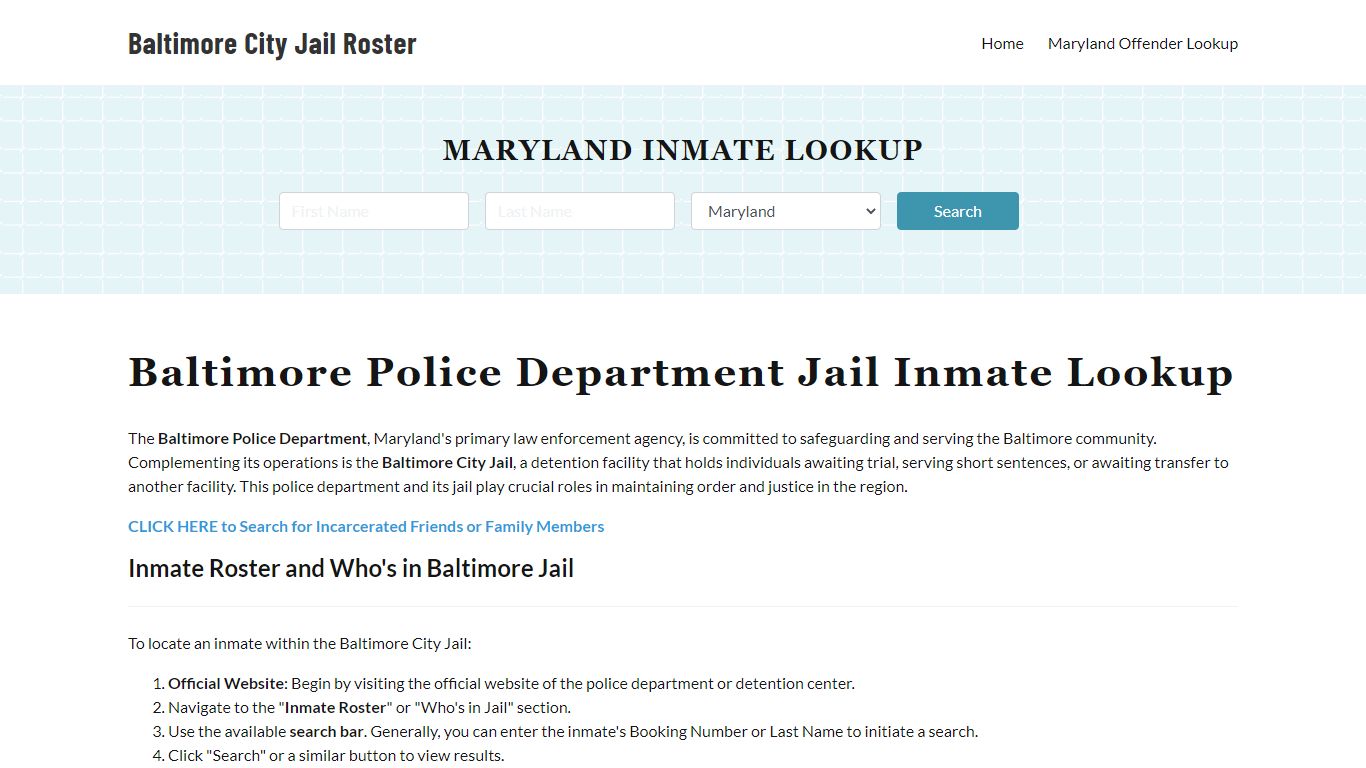 Baltimore Police Department & City Jail, MD Inmate Roster, Arrests ...